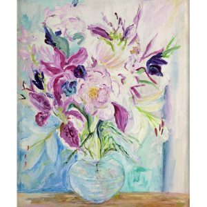 PURPLE LILIES AND PEONIES